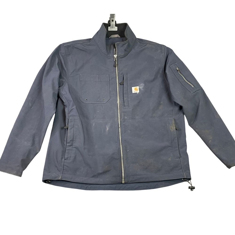 Carhartt Softshell Jacket Mens XL Blue Distressed Workwear Full Zip Utility Coat